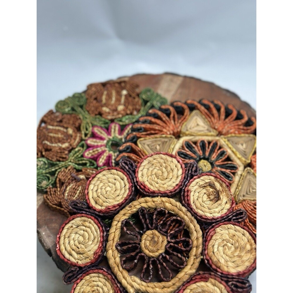 Raffia Straw Trivet Hot Pad Rattan Wicker Colorful Boho 3 Wall Decor